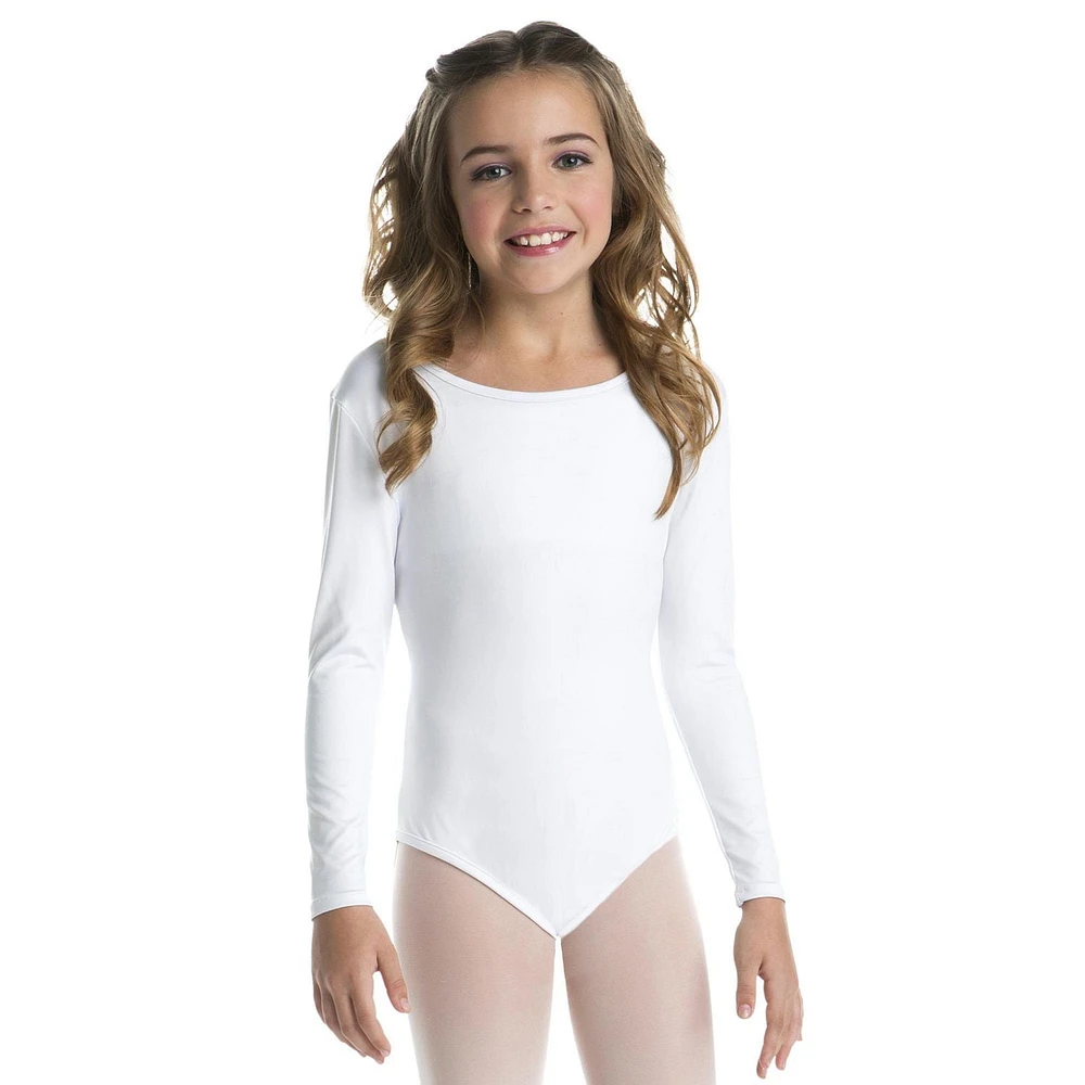 Girls' White Long-sleeved Leotard Small/Medium