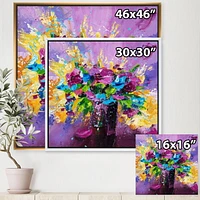 Designart Bouquet lumineux de fleurs de printemps sur fond violet ART MURAL À CADRE FLOTTÉ