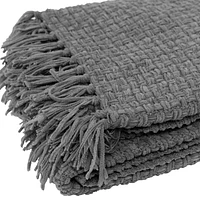 Chenille Basket weave Knit Throw with Fringe, Lightweight Breathable Chenille Blanket for Couch, Chair, Bed, Outdoor Use