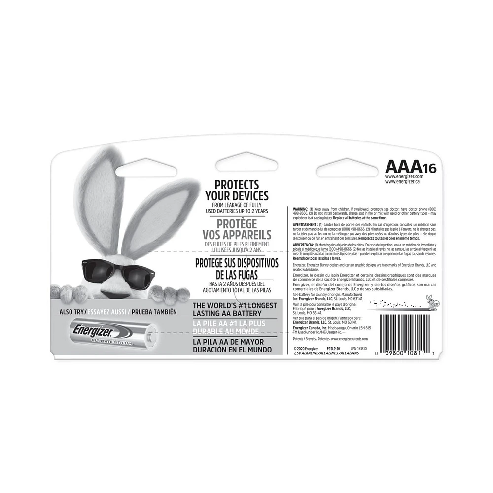 Piles alcalines AAA Energizer MAX, paquet de 16 Paquet de 16 piles