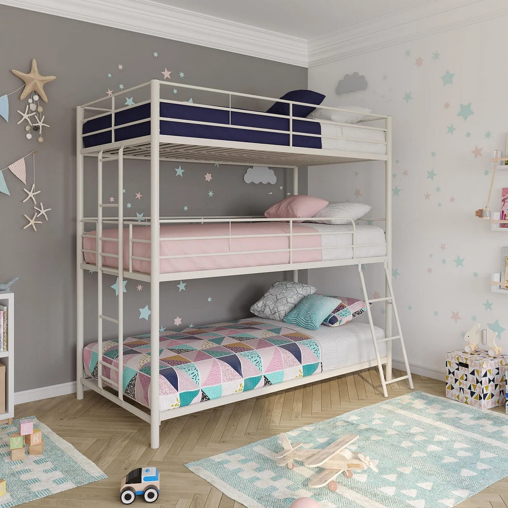 DHP Everleigh Triple Metal Bunk Bed, Twin/Twin/Full, Off White