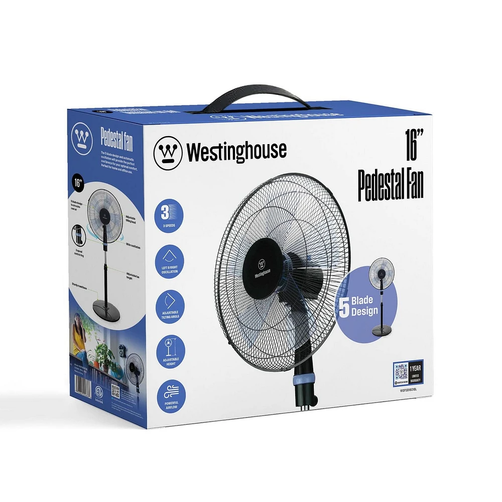 WESTINGHOUSE 16" PEDESTAL FAN, OSCILLATION, TILT ADJUSTABLE