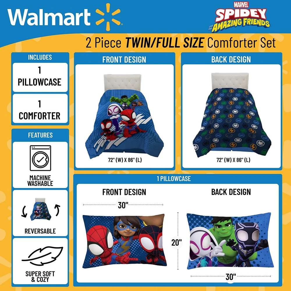 Spider-Man Ensemble de Douillette et Taie d'Oreiller Réversible pour Lit 1 ou 2 Places pour Enfants