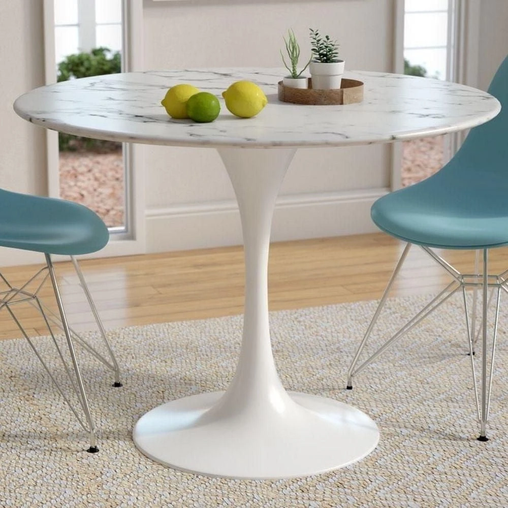 Table de placage de MDF en Faux Marbre Ven, Table à manger Ronde, Pour Salon, Entrée, Salle à Manger