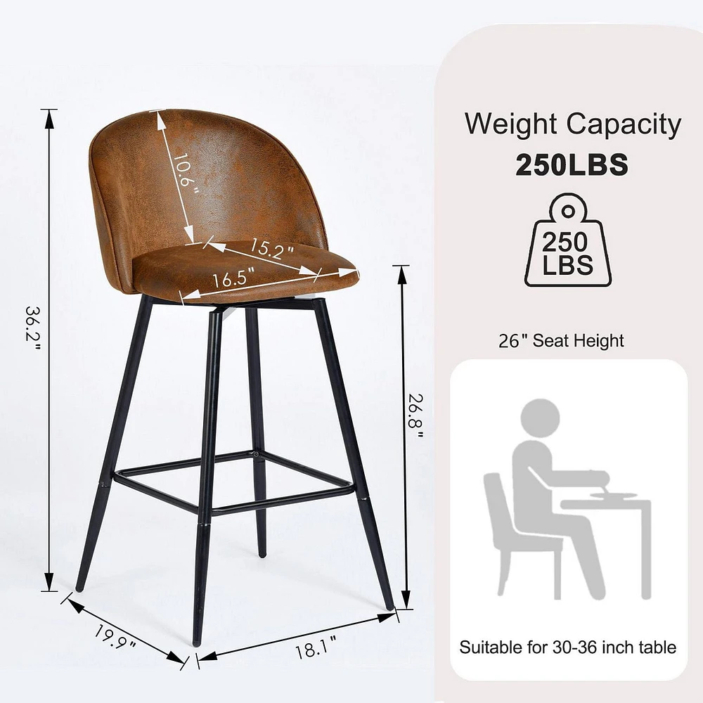 Ensemble de 4 tabourets de bar pivotants Homy Casa, hauteur de comptoir de 26 pouces, sièges rembourrés avec dossier incurvé et détails surpiqués, beige/gris/bleu/brun