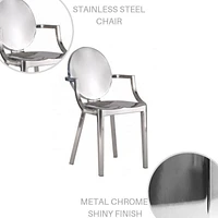 Chaise de salle à manger élégante avec finition chromée brillante – Design élégant et moderne pour des salles à manger élégantes, acier inoxydable, avec accoudoirs