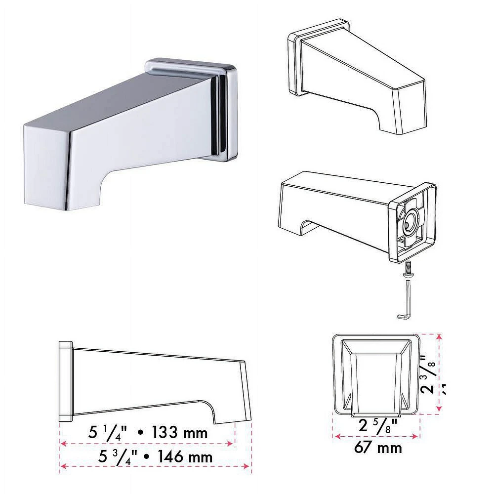 Valve thermostatique carrée 3 fonctions, Douchette magnétique, bec de bain ou simultanément, fini chrome