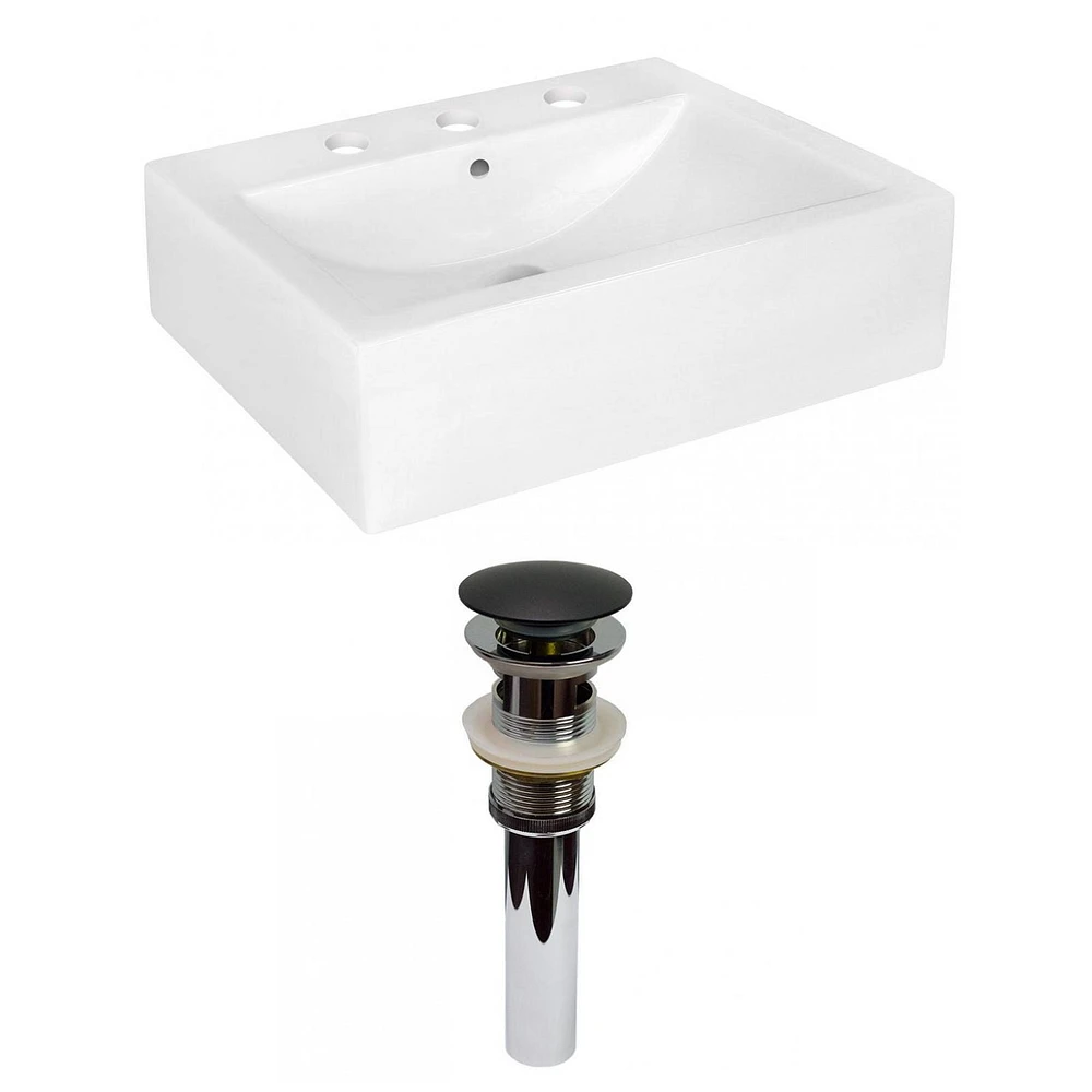 American Imaginations -in. W Above Counter White Bathroom Vessel Sink Set For 3H8-in. Center Faucet AI