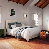 Lit rembourré en tissu bouclé doux blanc cassé Celeste de CorLiving avec tête de lit rembourrée, sommier tapissier requis