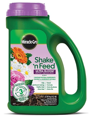Engrais pour plantes Miracle-Gro Shake n Feed Ultra Bloom - 2,04kg Fertilise jusqu'à trois mois.