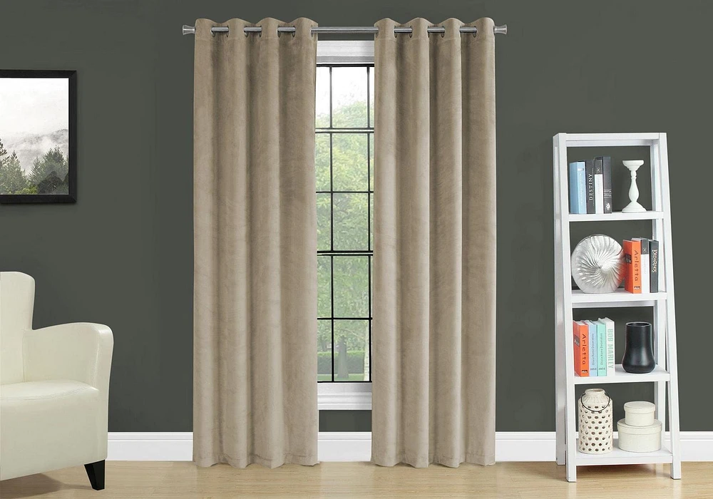 Monarch Specialties Curtain Panel, 2pcs Set, 54"w X 84"l, Room Darkening, Grommet, Living Room, Bedroom, Kitchen, Velvet, Polyester, Beige, Contemporary, Modern
