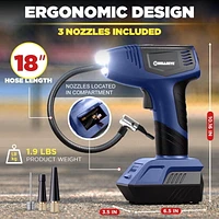 Bullseye Pro Digital Tire Pressure Gauge Air Pump 150 PSI w/Gauge Display Screen, Royal Blue, As Seen On Tv