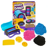 Kinetic Sand,Coffret Slice N' Surprise avec 383 g de sable de jeu noir, rose et bleu et 7 outils, Jouets sensoriels pour les enfants à partir de 3 ans