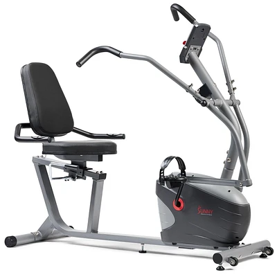Sunny Health & Fitness Vélo d'appartement compact à performance élevée avec bras d'exercice à double mouvement, siège à ajustement rapide et connectivité Bluetooth améliorée via l'application exclusiv