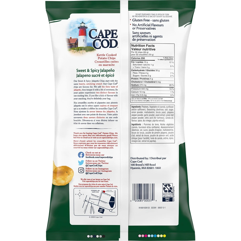 Cape Cod Sweet & Spicy Jalapeño Kettle Cooked Potato Chips, 220 GR