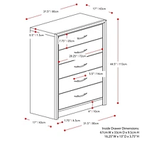 CorLiving Newport Commode haute moderne à 5 tiroirs pour chambre à coucher – Grande commode haute – Meuble de chambre et commode parfaits pour le rangement des vêtements