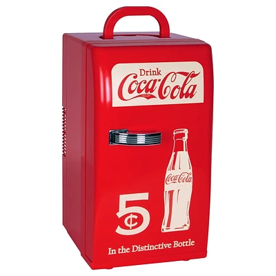 Coca-Cola Mini réfrigérateur portable rétro 18 canettes, glacière 22 L AC/DC pour dortoir, bureau, voyage – Rouge