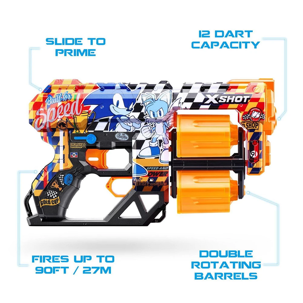Pistolet Dread XSHOT Skins - Décoration Sonic le Hérisson (12 Fléchettes) par ZURU