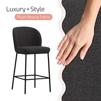 Ensemble de 2 tabourets de bar modernes rembourrés en tissu bouclé de luxe Addison de CorLiving - Tabourets de bar de 25,5 pouces à hauteur de comptoir pour îlot de cuisine - Tabourets modernes élégan