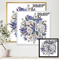 Designart Bouquet Peonies In White and Blue FLOAT FRAME WALL ART