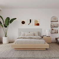 Ensemble de chambre à coucher Julian 3 pièces avec lit plateforme, tête de lit rembourrée et table de chevet