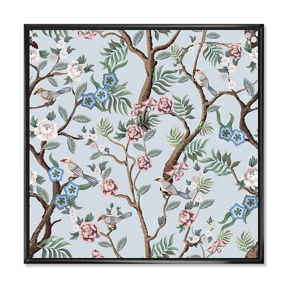 Designart Chinoiserie Aux Oiseaux Et Pivoines X ART MURAL À CADRE FLOTTÉ