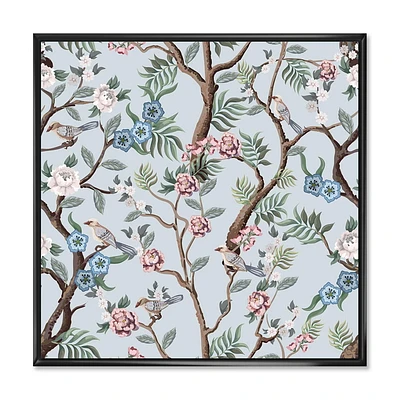 Designart Chinoiserie Aux Oiseaux Et Pivoines X ART MURAL À CADRE FLOTTÉ