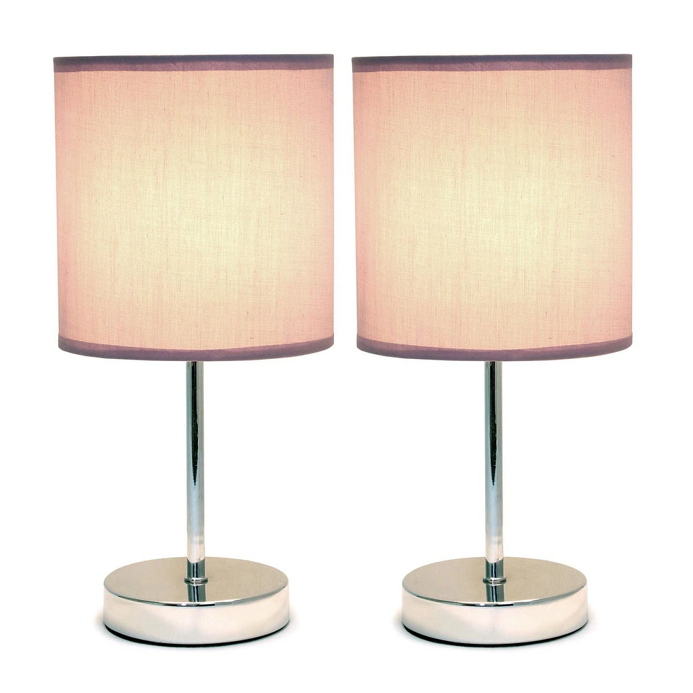Simple Conceptions de table de base Chrome  avec abat-jour en tissu - Lot de 2