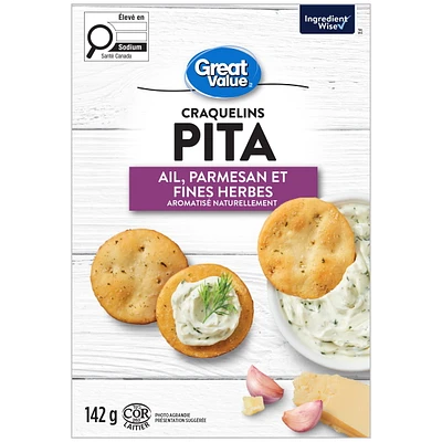 Great Value Naturally Flavoured Garlic Parmesan & Herb Pita Crackers, 142 g