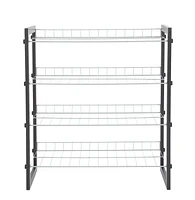 MAINSTAYS 4-Tier Shoe Rack with Wood Frame And Wire Shelf, 2 different frame colors for option, grey and brown, Assembled size: 25 in. W x 12 in. D x 27.5 in. H