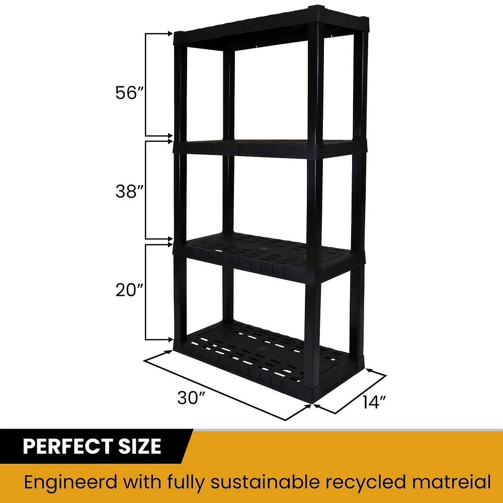 Hyper Tough Plastic Shelves Garage Storage Shelf Made In Canada 4-Tier 57"H x 14"D x 30"W Black-400 lbs Total Capacity