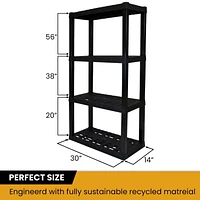 Hyper Tough Plastic Shelves Garage Storage Shelf Made In Canada 4-Tier 57"H x 14"D x 30"W Black-400 lbs Total Capacity