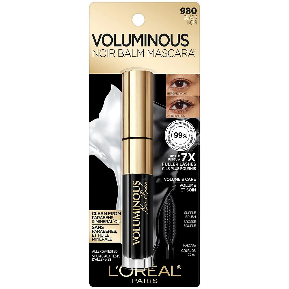 L'Oréal Paris Mascara Voluminous Noir Balm, Volumisant, Soignant, Volume Défini Instantané, Noir, 0.26 fl. oz. Mascara volumisant