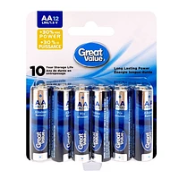 Great Value AA LR6/1.5 V Alkaline Batteries 12-Pack, 10-year storage life, Long lasting power guarantee