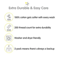 BreathableBaby Drap-housse en percale de coton, pour matelas de lit de bébé et de tout-petit de 52 po x 28 po/132 x 71 cm (paquet de 2)