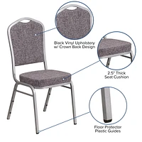 Lot de 4 pièces - Chaise de banquet empilable de la série HERCULES avec dossier couronne en tissu à chevrons - Cadre argenté
