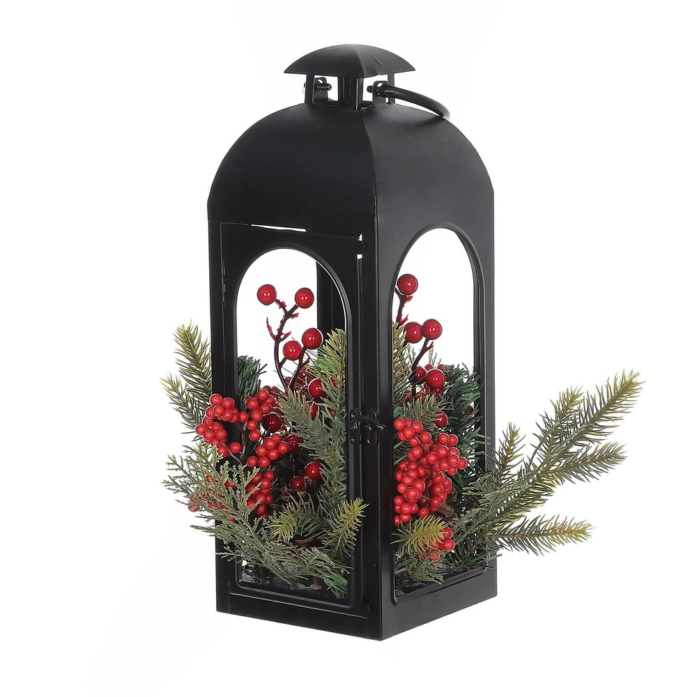 Noël noir métal lanterne décor 38cm