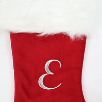 Holiday Time 19 inches Velvet Monogram Stocking with letter "E", Red/White