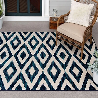 Tapis tissé crème et bleu saphir Tropiana
