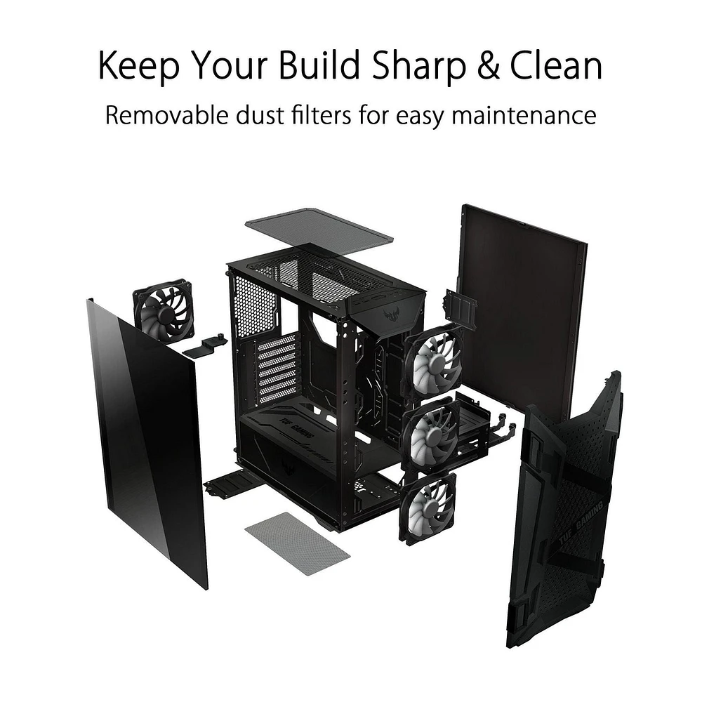 ASUS TUF Gaming GT301 Boîtier compact mi-tour pour cartes mères ATX avec panneau avant en nid d'abeille, ventilateurs RBG adressables Aura 120 mm, support pour casque et support de radiateur 360 mm, 2