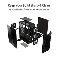 ASUS TUF Gaming GT301 Boîtier compact mi-tour pour cartes mères ATX avec panneau avant en nid d'abeille, ventilateurs RBG adressables Aura 120 mm, support pour casque et support de radiateur 360 mm, 2