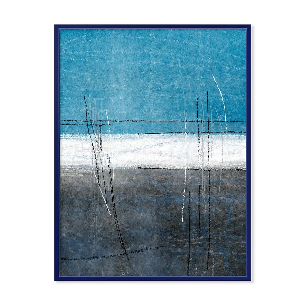 Designart Teal Meets Grey Abstract Art FLOAT FRAME WALL ART