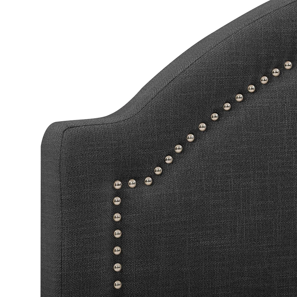 CorLiving  Fabric Bed Frame with Arched Headboard and Nailhead Trim Accents