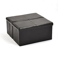 Homy Casa Folding Chair Bench Set of 2 - Foldable Faux Leather PU Storage Ottomans with Soft Padded Top, Black
