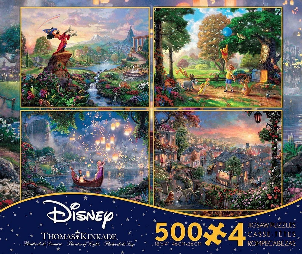 Ceaco: Thomas Kinkade - Disney Dreams Collection (Fantasia, Lady & the Tramp, Winnie the Pooh, Tangled) 4-in-1 Puzzle Set