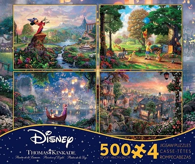 Ceaco: Thomas Kinkade - Disney Dreams Collection (Fantasia, Lady & the Tramp, Winnie the Pooh, Tangled) 4-in-1 Puzzle Set