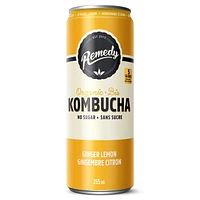 Organic, No Sugar, Raw and Unpasteurized, Naturally Caffeinated Remedy Kombucha Ginger Lemon 4PK, 4x355 ML