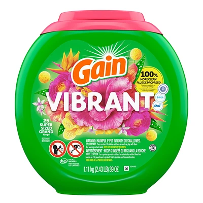 Capsules de détergent à lessive Gain Flings grande taille, 3 en 1 avec Febreze et Oxi, parfum Vibrant, 25 capsules 25CT