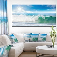 Designart White and Blue Waves under Sun Canvas Wall Art