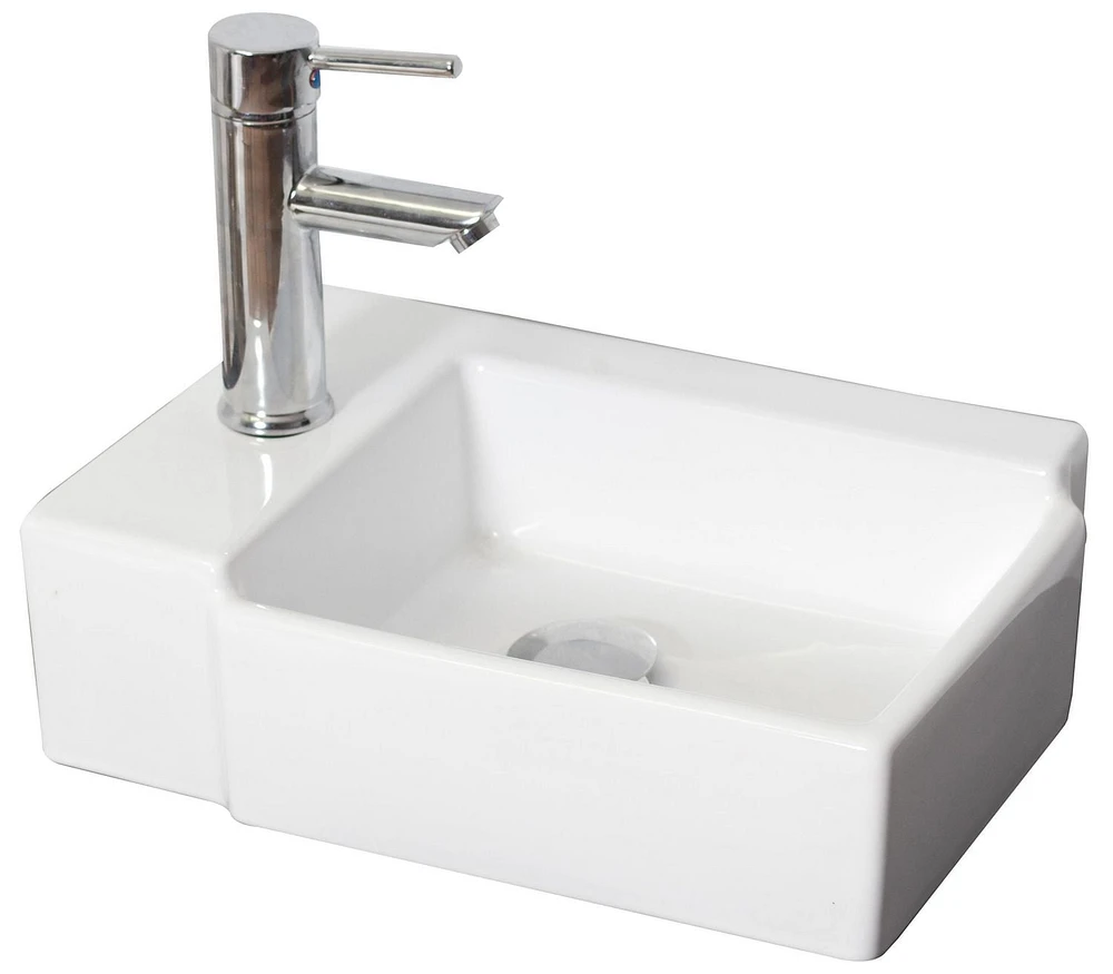 American Imaginations 16.25-in. W Wall Mount White Bathroom Vessel Sink Set For 1 Hole Left Faucet AI